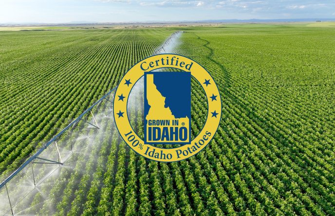 Why Idaho? Color logo over potato field.