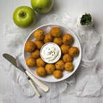 Idaho® Garlic Mashed Potato Puffs with Whiskey Black Pepper Pork Loin Slow Cooked and Brown Butter & Whiskey Apples