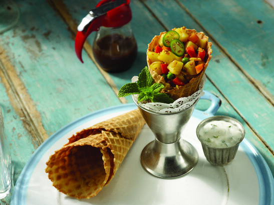 Savory Curry Cone with Samosa Potato Salad 