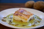 Potato Crusted Alaskan Cod In Spicy Zucchini Pepita Sauce