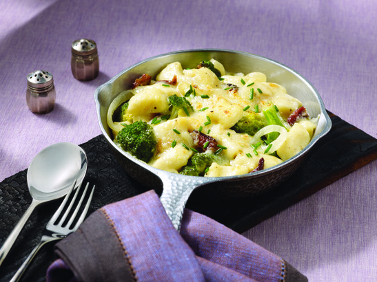 Gnocchi with Broccoli, Bacon, Creme Fraiche, Chives and Smoked Cheddar