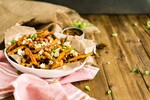 Fresh Cut Idaho Fries with Sweet Soy Glaze, Toasted Walnuts, Gorgonzola and Togarashi