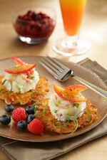 German Potato Pancakes with Mashed Idaho® Potatoes, Caramelized Apples and Sage Infused Honey 