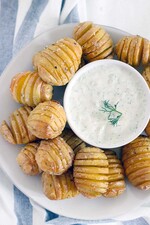 Mini Hasselback Potatoes with Creamy Dill Dip